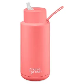 1L Stainless Steel Ceramic Reusable Straw Lid Water Bottle