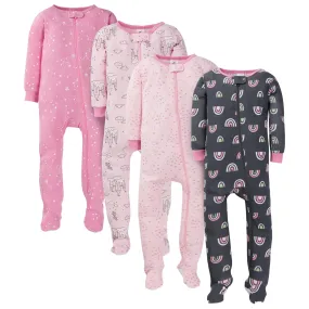 4-Pack Infant & Toddler Neutral Rainbow & Castle Snug Fit Footed Cotton Pajamas