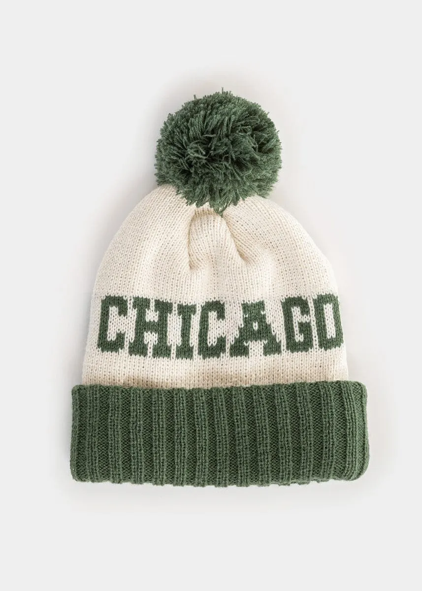 Adult Mad Hatter Two-Tone Chicago Pom Beanie - Green