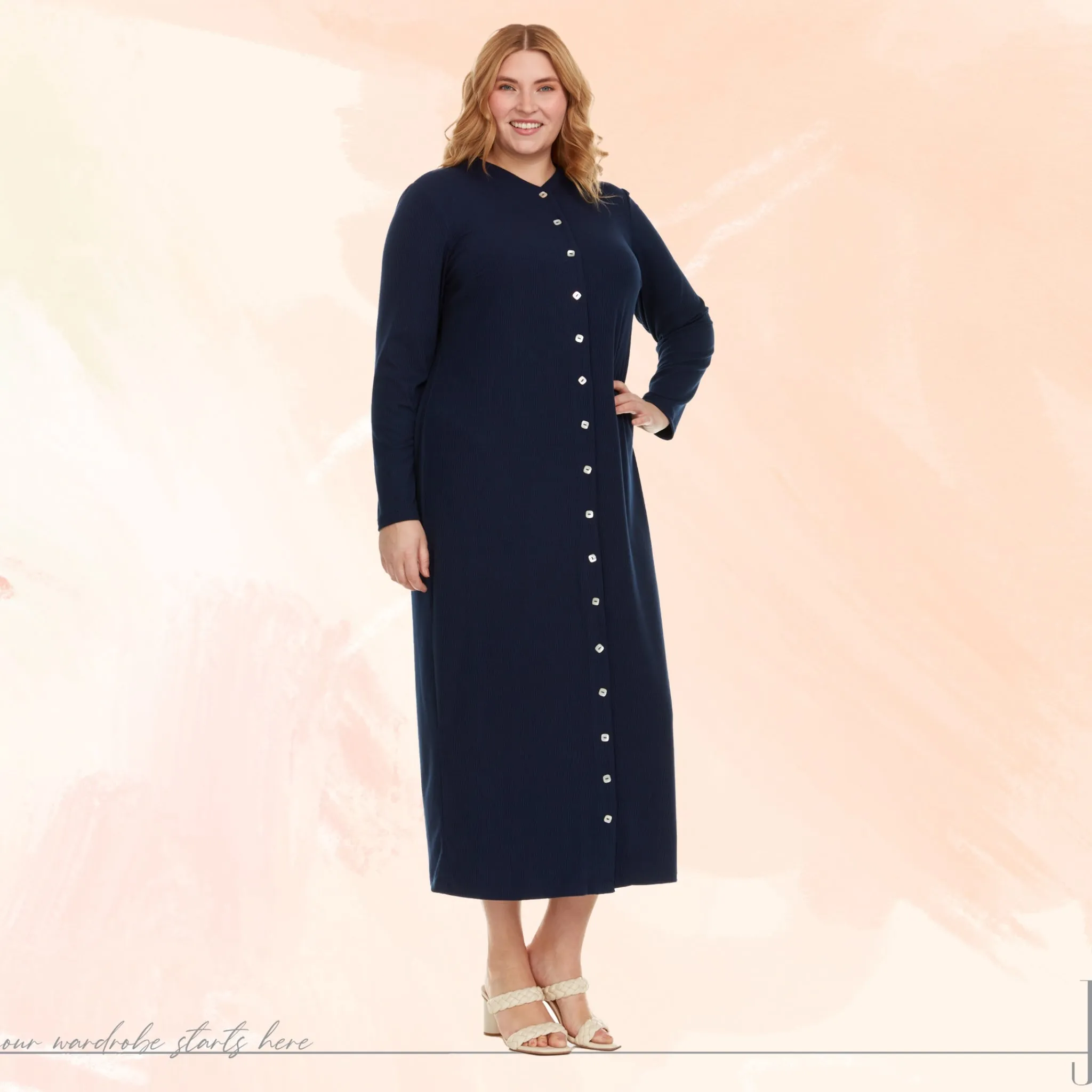 Alexa PLUS Dress Solid Navy Rib