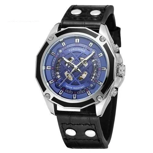 Automatic Self-Wind Luxury Men's Trendy Watch with Genuine Leather Strap