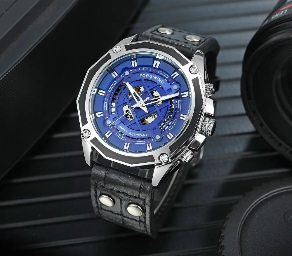 Automatic Self-Wind Luxury Men's Trendy Watch with Genuine Leather Strap