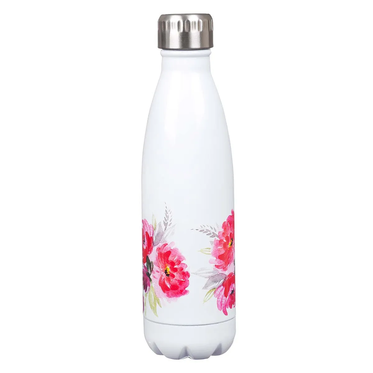 Be Still & Know White Floral Stainless Steel Water Bottle - Psalm 46:10