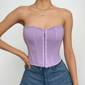 BerryBetty - Backless corset solid button tube crop top