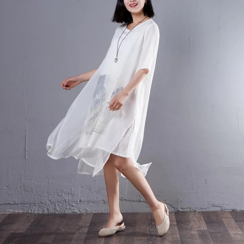 Casual False Two Piece Round Neck Short Sleeve Dress