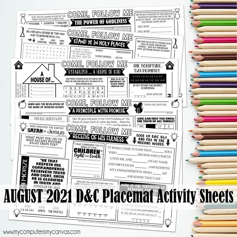 CFM D&C Placemat Activity Sheets {AUG 2021} PRINTABLE