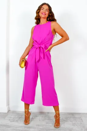 Cut You Off - Hot Pink Knot Front Culotte Jumpsuit