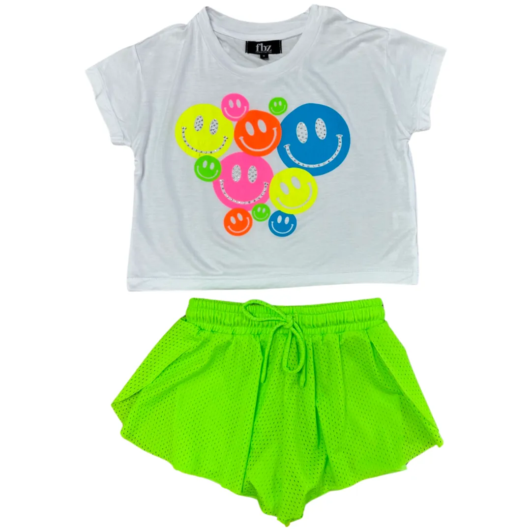 FBZ Neon Smiley Rhinestone White S/S Tee