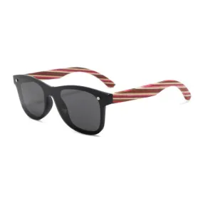 Handcrafted Bamboo Sunglasses with Maroon Stripe Polarized UV400 Lenses