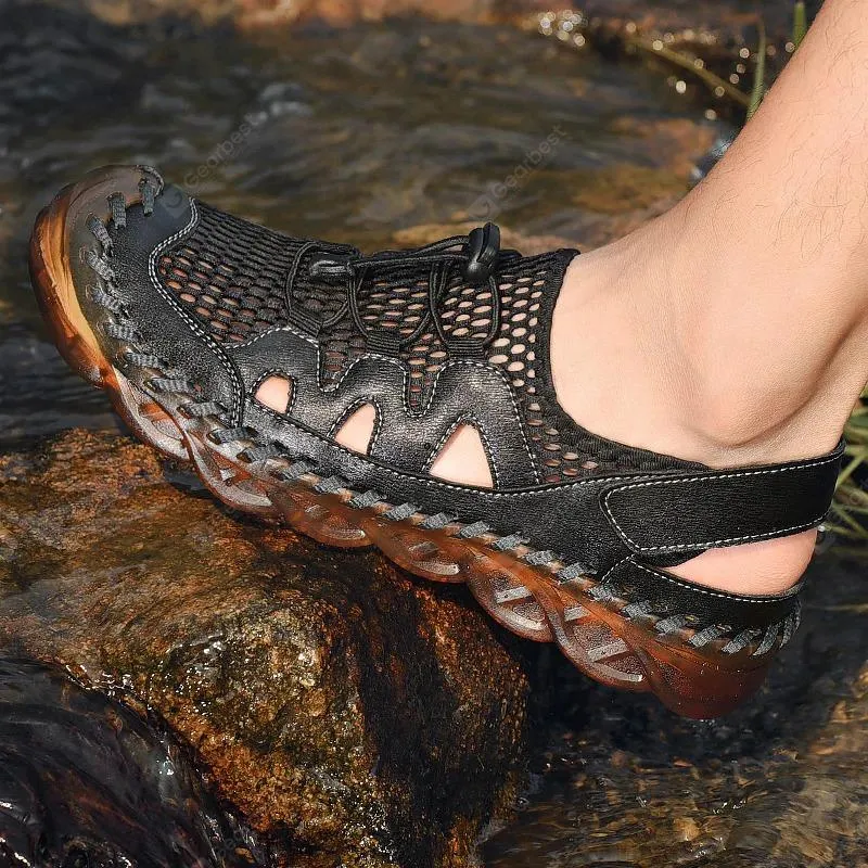 Men's Rubber Toe Cap Mesh Splicing Slippers Outdoor Water Sandals