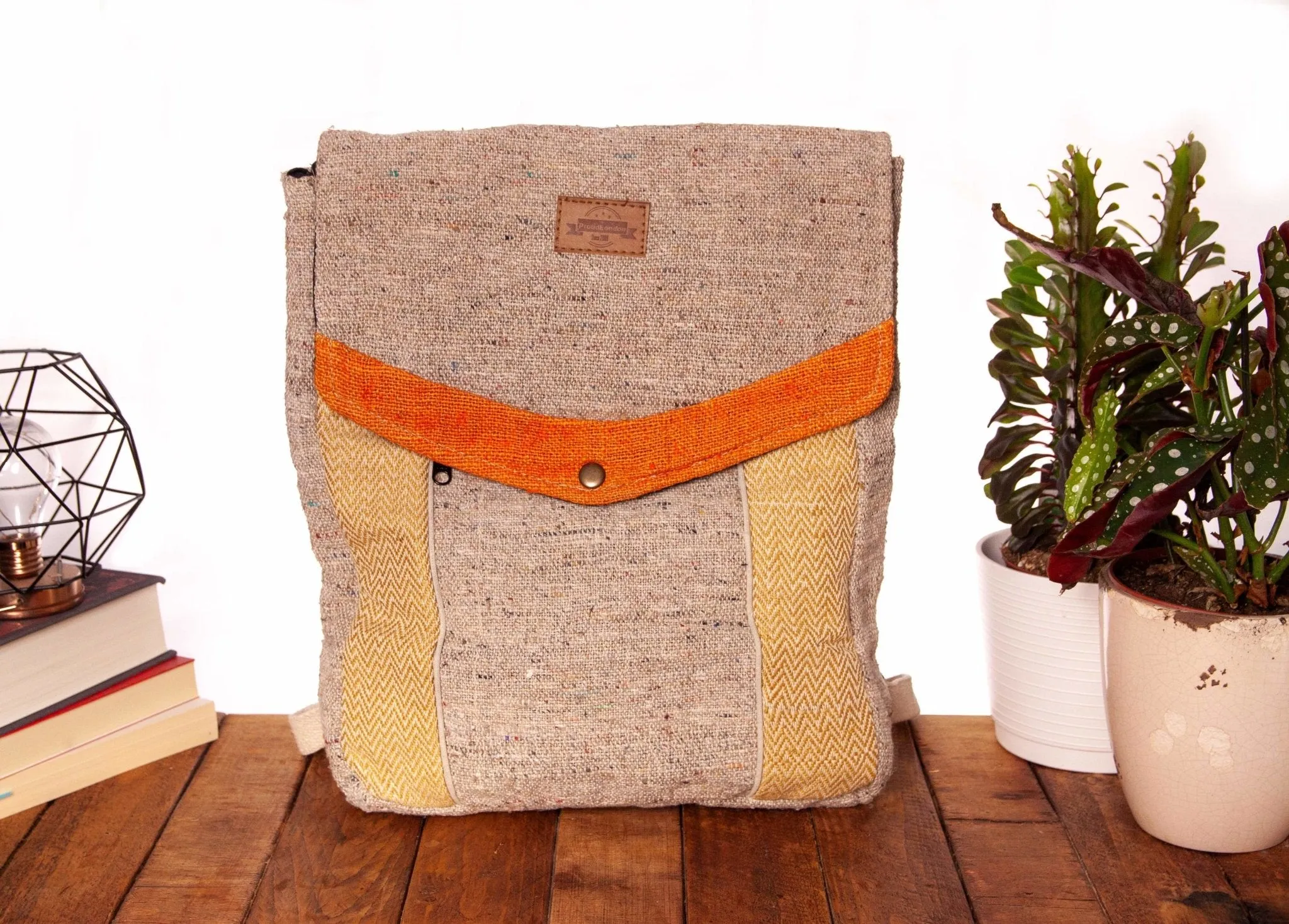 Minimal Handmade Hemp Flat Backpack | Yellow