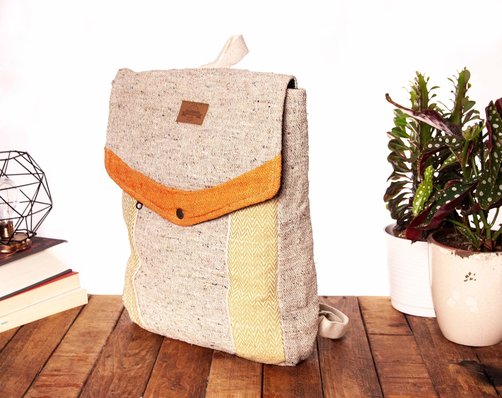 Minimal Handmade Hemp Flat Backpack | Yellow