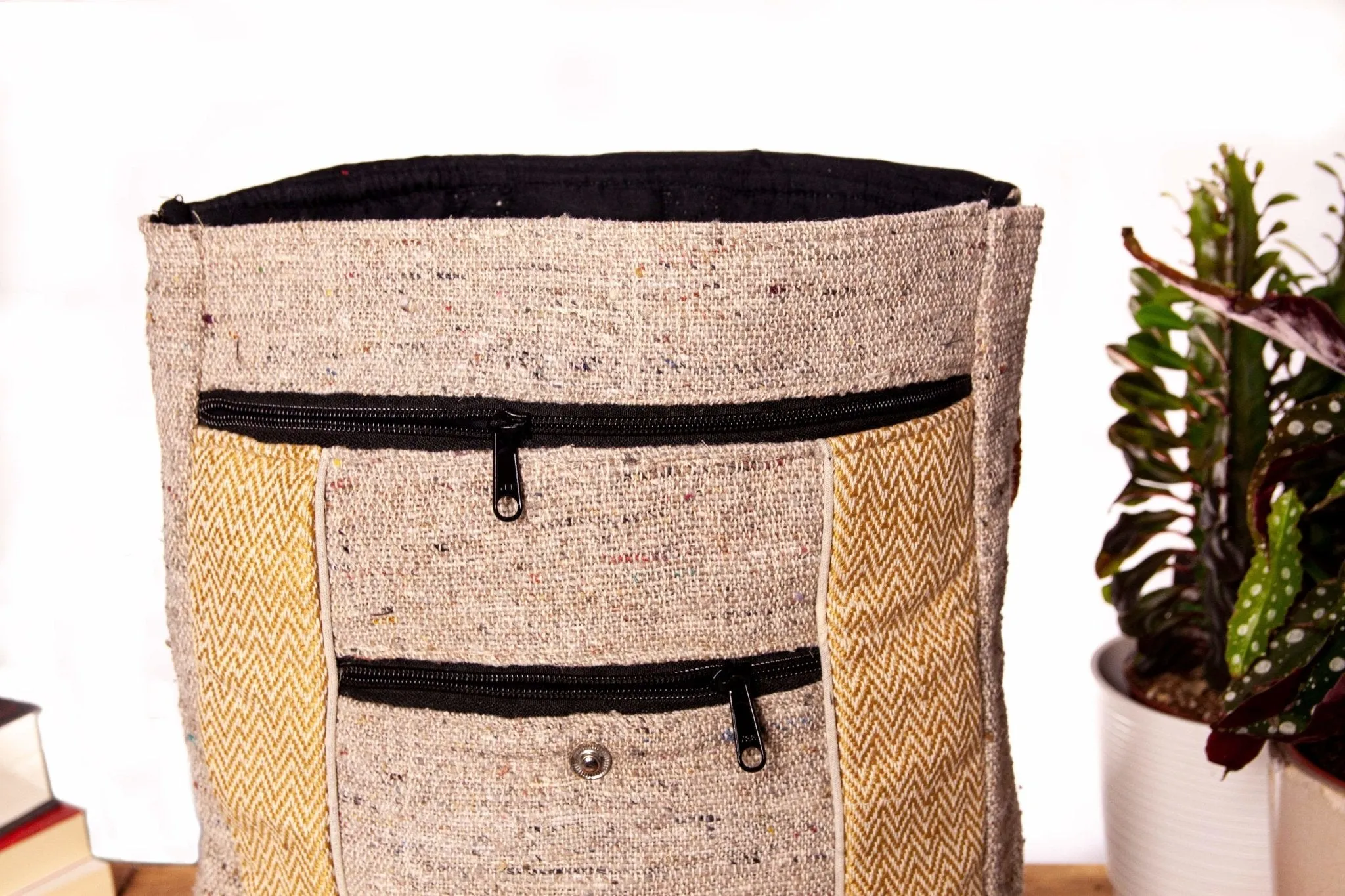 Minimal Handmade Hemp Flat Backpack | Yellow