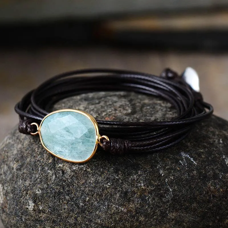 Natural Amazonite Charm Wax Cord Wrap Bracelet - 2 colours