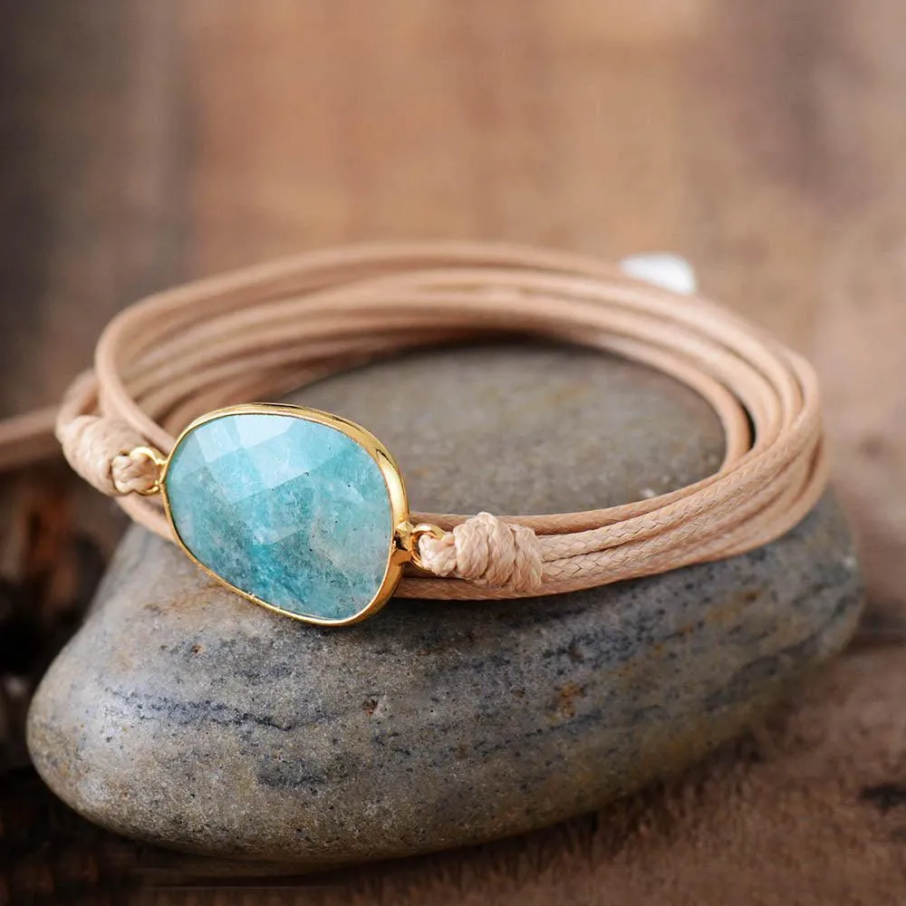 Natural Amazonite Charm Wax Cord Wrap Bracelet - 2 colours