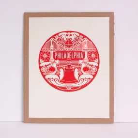 Philadelphia art print, red Philly icons art print, Pennsylvania Dutch inspired art for gallery wall