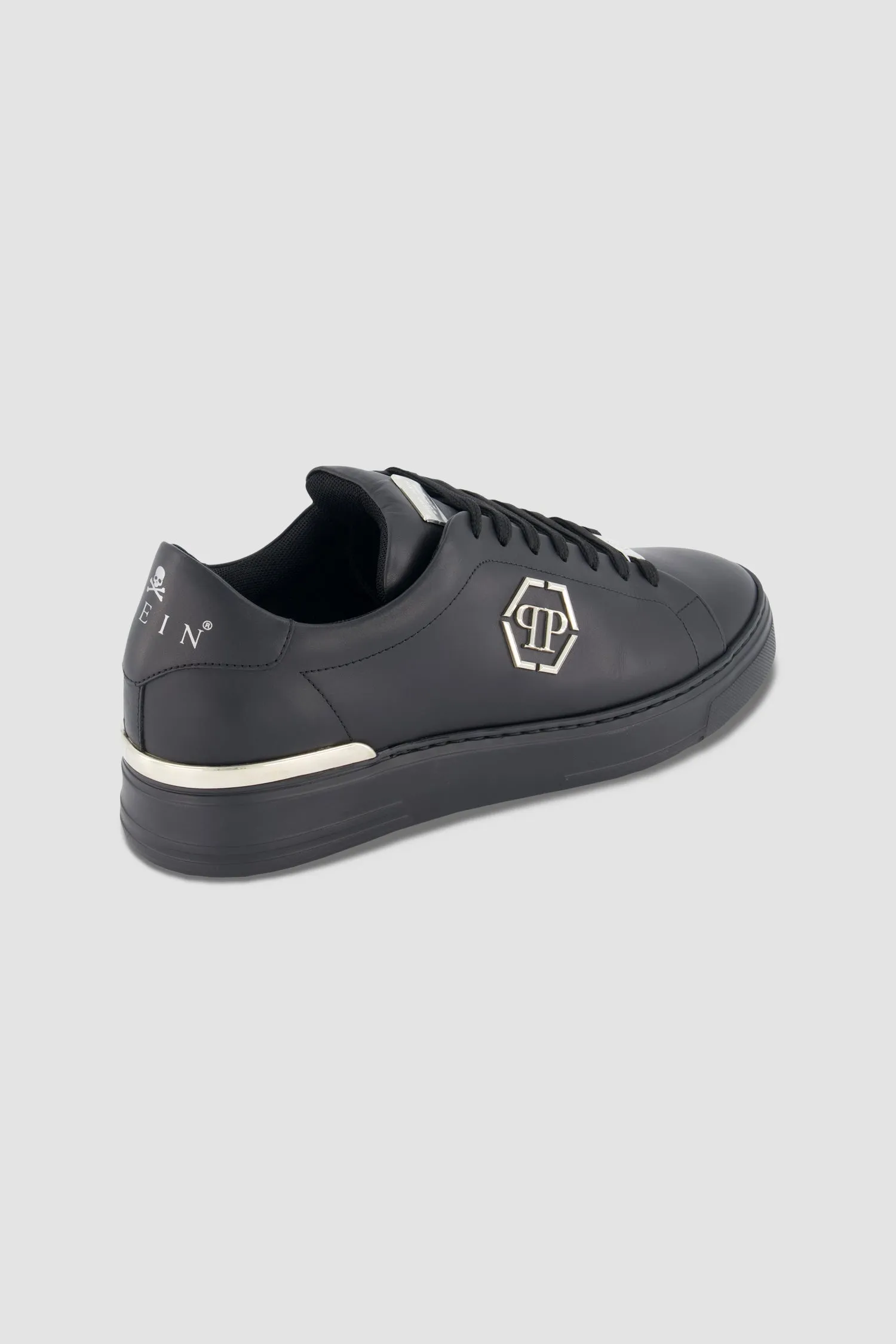 Philipp Plein Black Leather Lo-Top Hexagon Sneakers