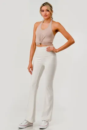 Pillowy Soft Fold Over High Waist Flare Pants - Sand