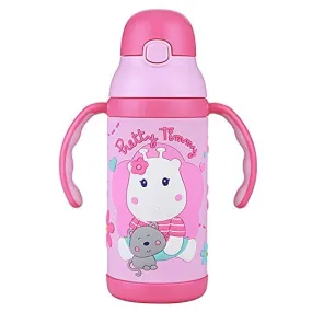 (PINKAH) Kids Bottle 3D Cartoon Design | Stainless Steel (380ml) - Pretty pink