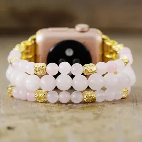 Rose Quartz Gold Beads Stretchy Apple Watch Band