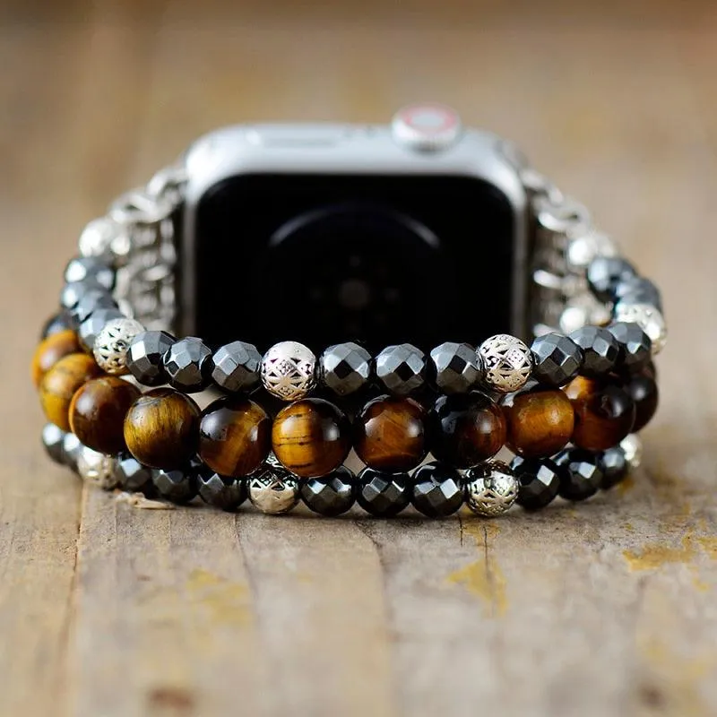 Tiger's Eye and Hematite Stretchy Apple Watch Band