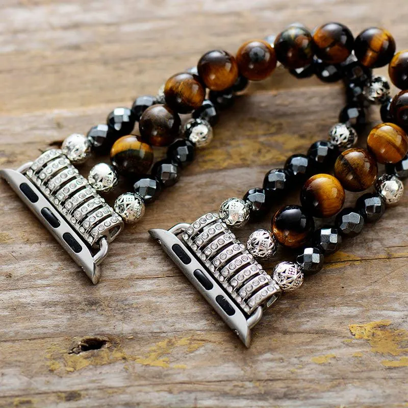 Tiger's Eye and Hematite Stretchy Apple Watch Band