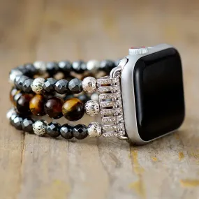 Tiger's Eye and Hematite Stretchy Apple Watch Band