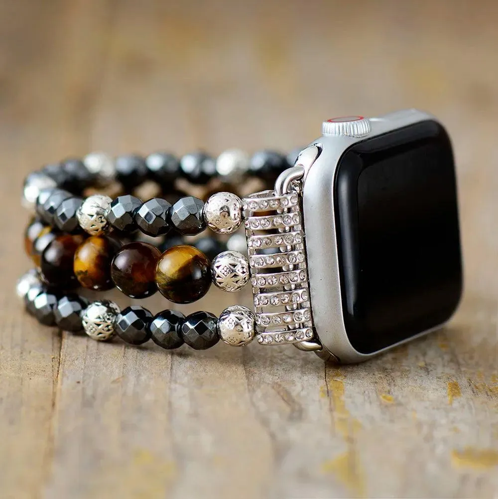 Tiger's Eye and Hematite Stretchy Apple Watch Band