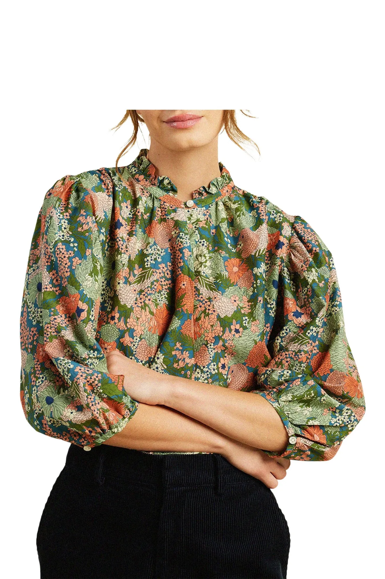 Trovata Birds of Paradis Orly Blouse in Tranquil Mist