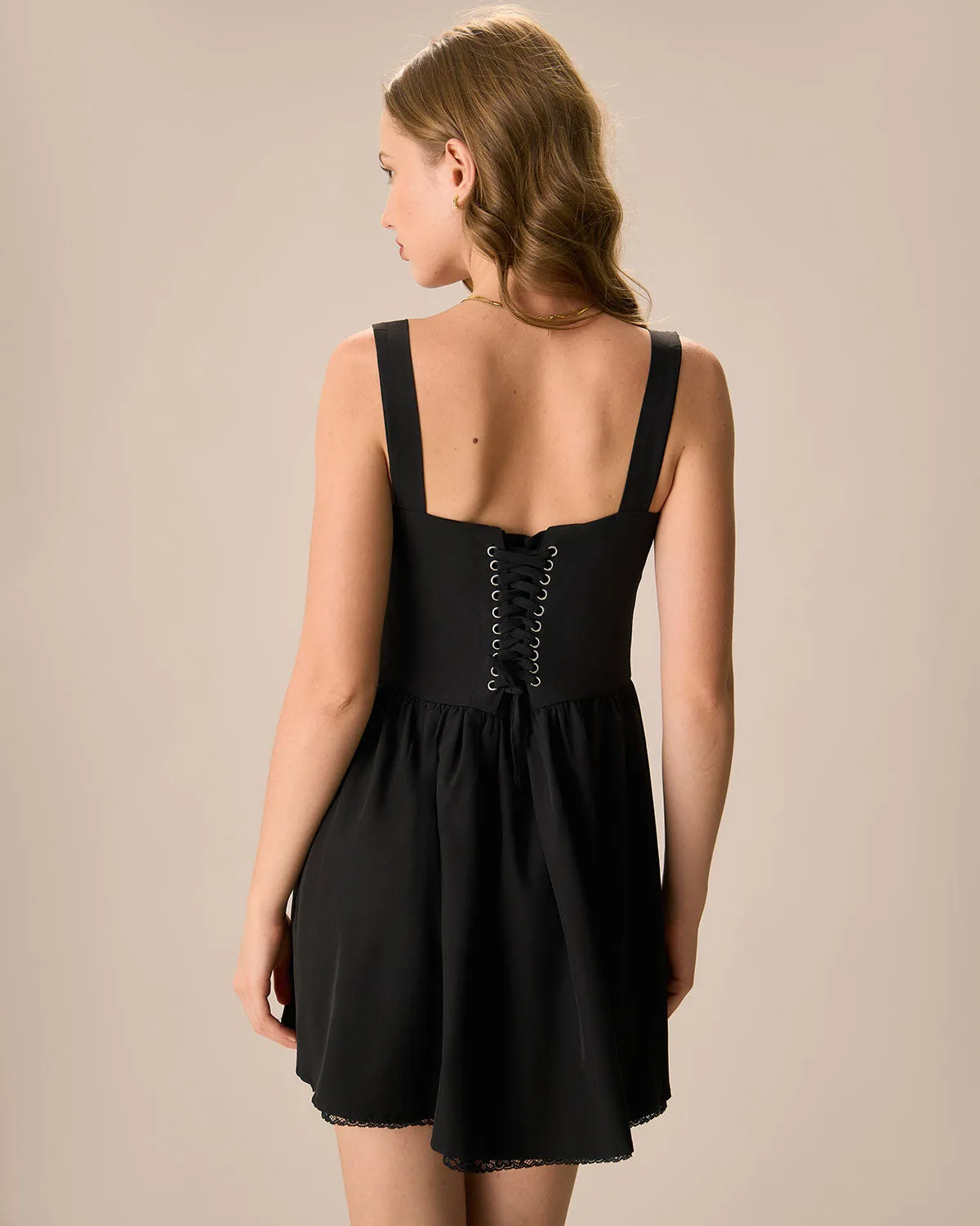 Women's Black Lace Ruched Mini Dress